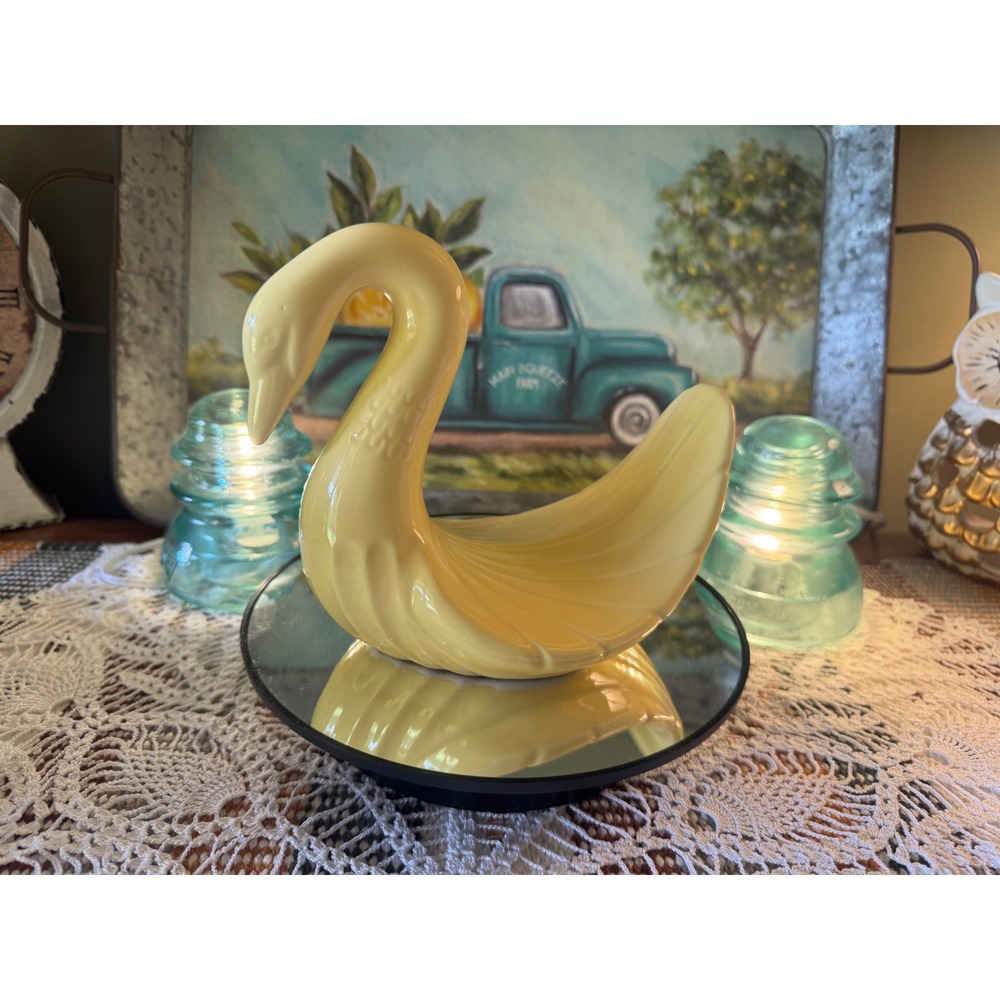 Vintage Prestige Japan Ceramic Swan Figurine Yellow Glossy Glaze Mid Century